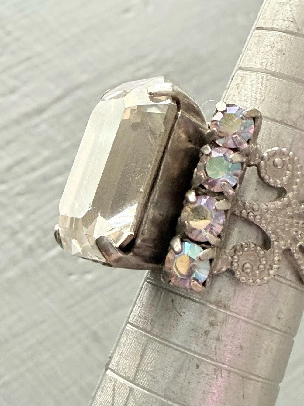 Sorrelli Clear Emerald-Cut Crystal Ring Aurora Accents 7 Adjustable